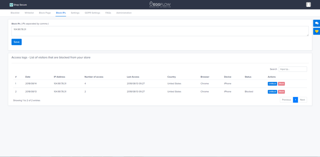 Log the IP addresses of visitors to shopify stores