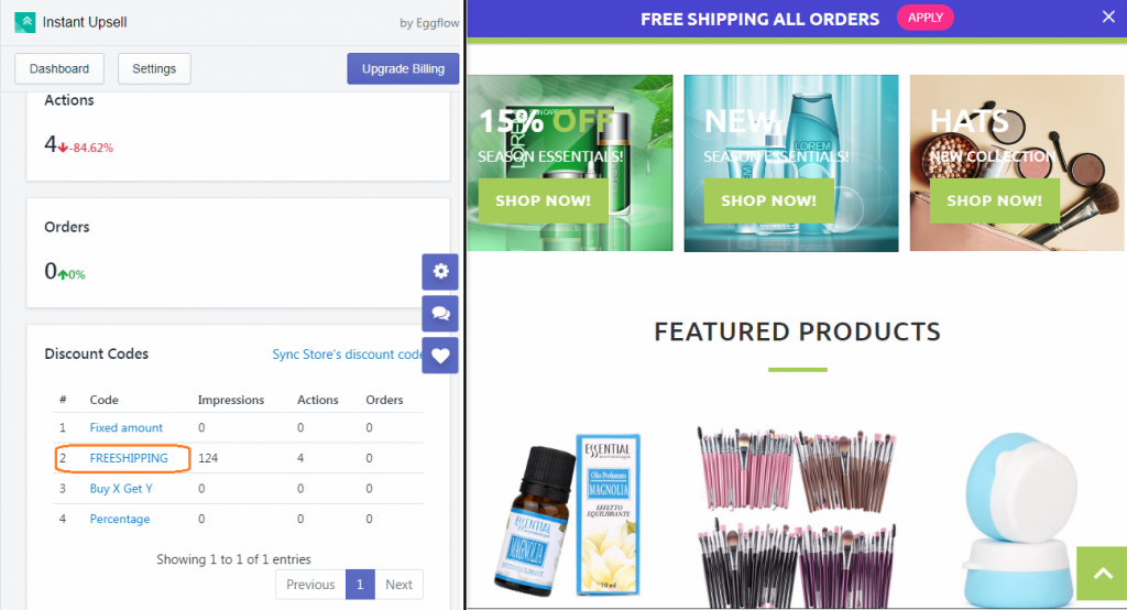 One click upsell Shopify automatic coupon promotion